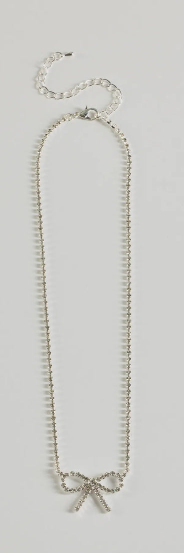 Get inspired with the Cute Glamour Rhinestone Bow Necklace, a feed-worthy silver piece that’s part of Windsor's updated and curated women’s clothing edit packed with must-have fall outfit ideas.