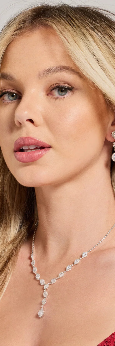 Luxe Rhinestone Lariat Necklace And Earrings Set