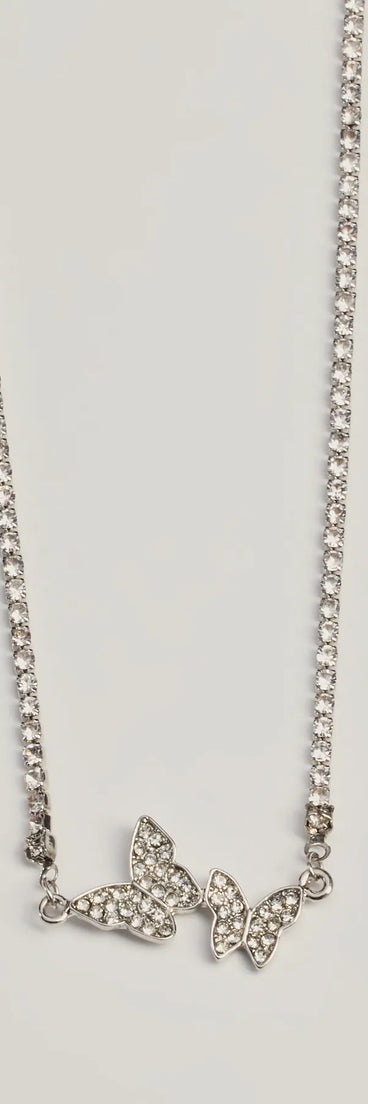 Fluttering Elegance Rhinestone Butterfly Glam Necklace Set
