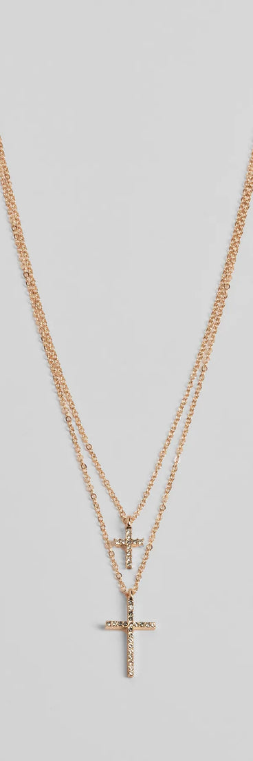 Chic Rhinestone Cross Charm Layered Necklace