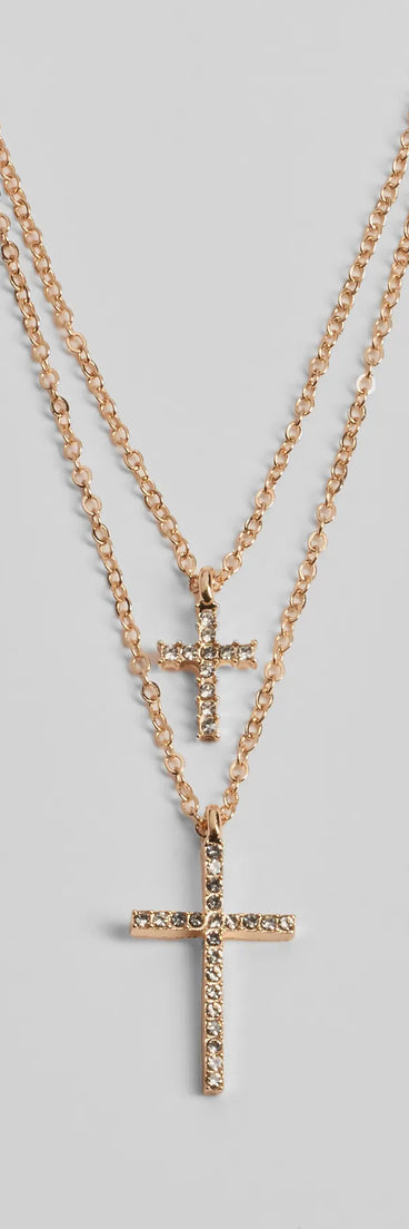 Chic Rhinestone Cross Charm Layered Necklace