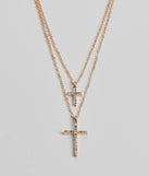 Chic Rhinestone Cross Charm Layered Necklace