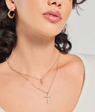 Chic Rhinestone Cross Charm Layered Necklace, a trendy gold addition to women's going-out outfits, is ideal for Christmas party outfits, chic NYE attire, or winter night-out looks that keep you on-trend!