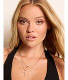 Chic Rhinestone Cross Charm Layered Necklace, a trendy gold addition to women's going-out outfits, is ideal for Christmas party outfits, chic NYE attire, or winter night-out looks that keep you on-trend!