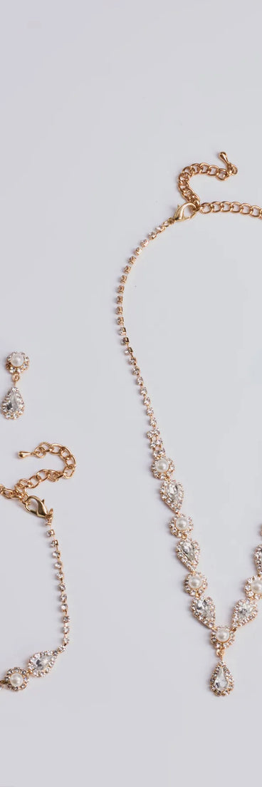 Luxe Elegance Rhinestone And Pearl Lariat Necklace Set