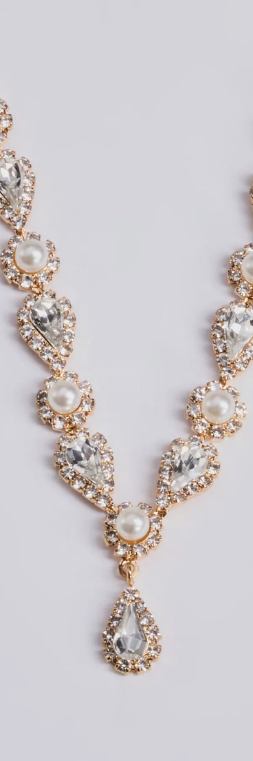 Luxe Elegance Rhinestone And Pearl Lariat Necklace Set