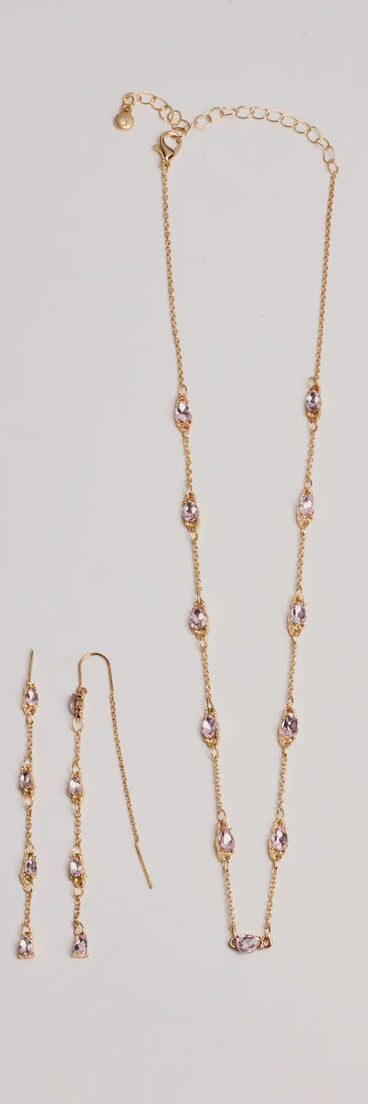 The Charming Beauty Rhinestone Necklace Set helps create a chic pink women's cocktail outfit with a trendy texture and stylish design, ideal for wedding guest cocktail outfits or dinner parties.
