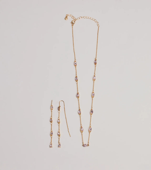 The Charming Beauty Rhinestone Necklace Set helps create a chic pink women's cocktail outfit with a trendy texture and stylish design, ideal for wedding guest cocktail outfits or dinner parties.