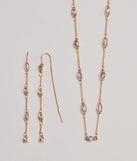 The Charming Beauty Rhinestone Necklace Set helps create a chic pink women's cocktail outfit with a trendy texture and stylish design, ideal for wedding guest cocktail outfits or dinner parties.