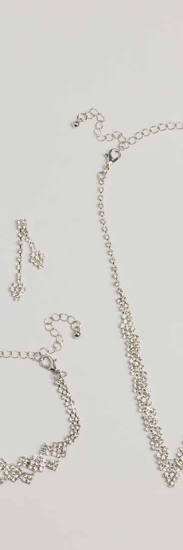 
Upgrade your style game for 2025 with the All That Glitzy Glam Necklace, Earrings, And Bracelet Set in silver, perfect for any fashion-forward wardrobe.