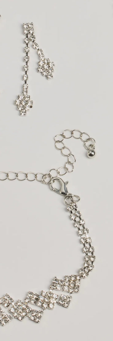 The All That Glitzy Glam Necklace, Earrings, And Bracelet Set in silver is an elevated pick for your best outfit yet, effortlessly delivering a polished look that's sure to turn heads at any celebration.