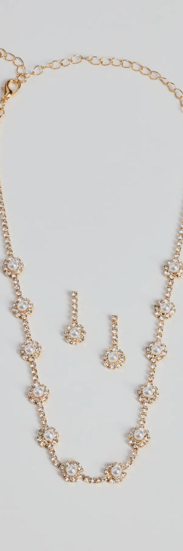 Unforgettable Faux Pearl Rhinestone Necklace And Earrings