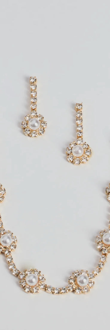 Unforgettable Faux Pearl Rhinestone Necklace And Earrings