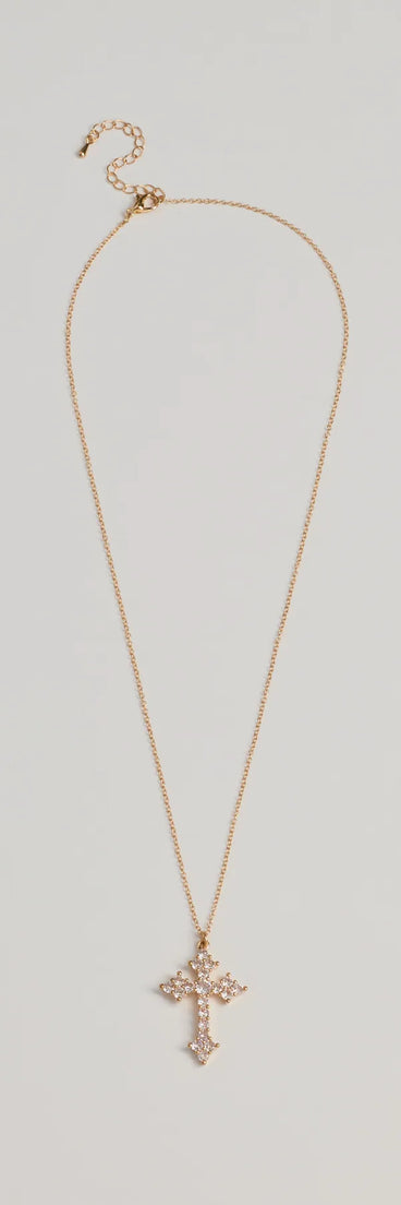 Style your vibe in seconds with the Divine Charm Rhinestone Cross Pendant Necklace in gold, a fashion accessories essential that completes any outfit with ease.