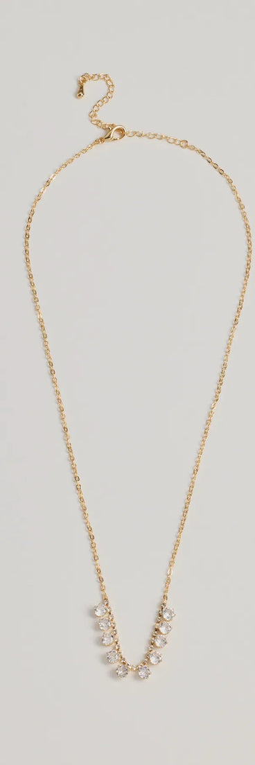 The Delicate Glam Rhinestone And Clear Stone Necklace in gold is a women's workwear essential with an elevated fabric and chic silhouette, ideal for layering and versatile enough to take your look from office chic to going-out ready!