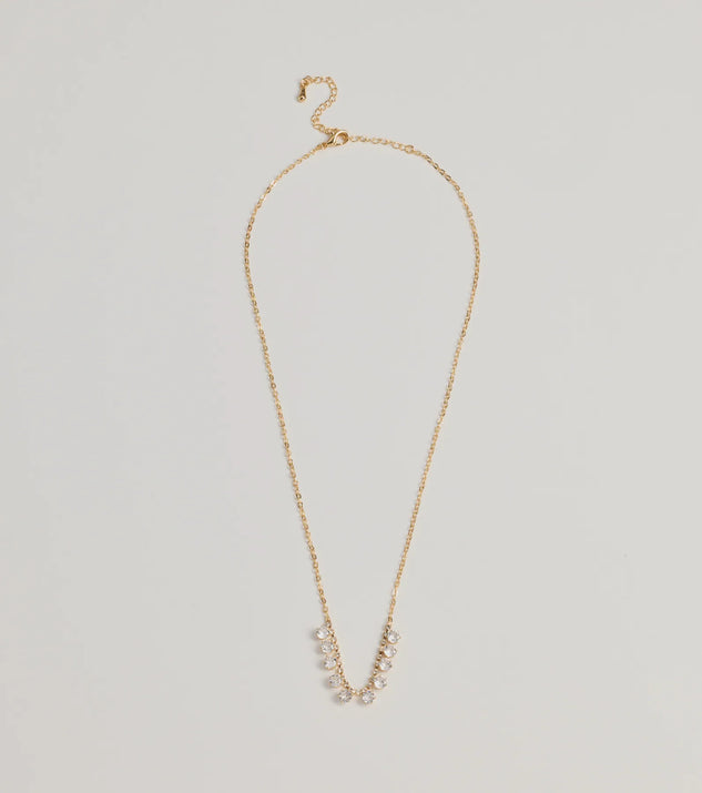 The Delicate Glam Rhinestone And Clear Stone Necklace in gold is a women's workwear essential with an elevated fabric and chic silhouette, ideal for layering and versatile enough to take your look from office chic to going-out ready!