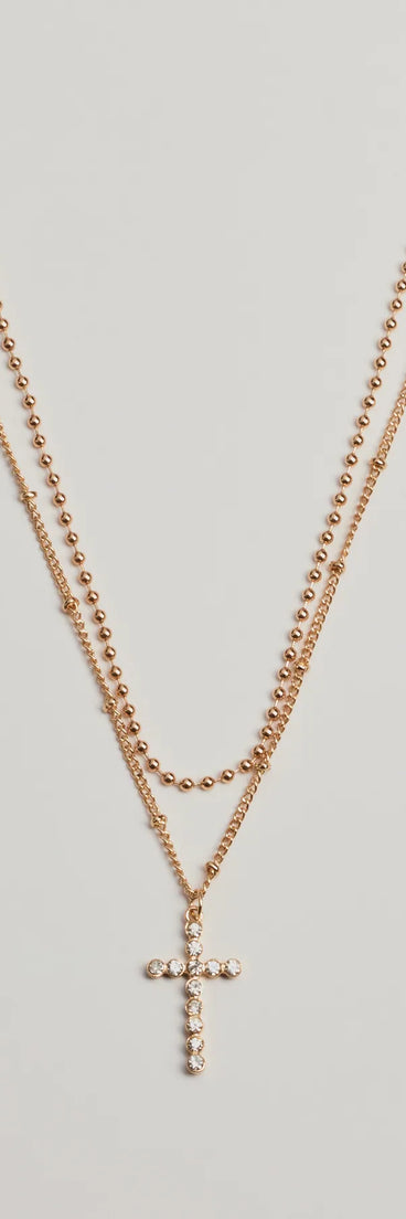 Joyful Glam Layered Rhinestone Cross Necklace