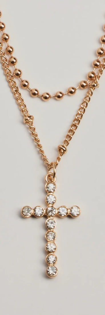 Joyful Glam Layered Rhinestone Cross Necklace