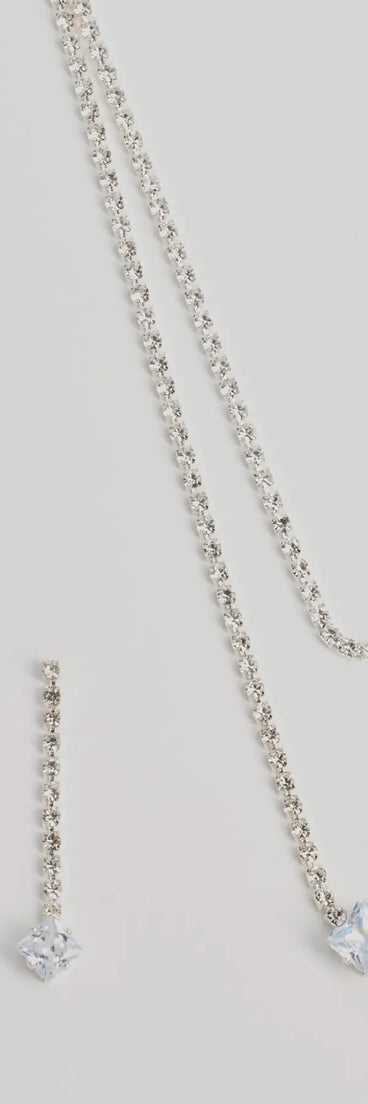 Elegant Sparkle Rhinestone Necklace And Earrings Set