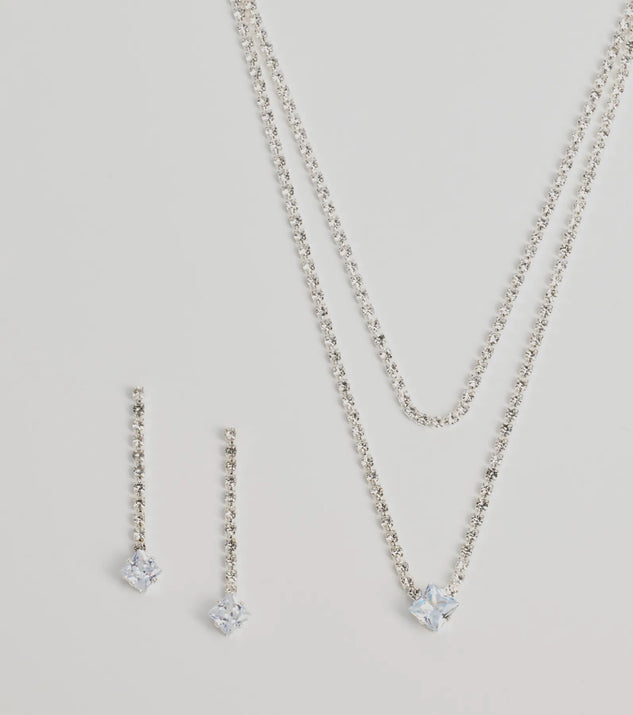 Elegant Sparkle Rhinestone Necklace And Earrings Set | Windsor