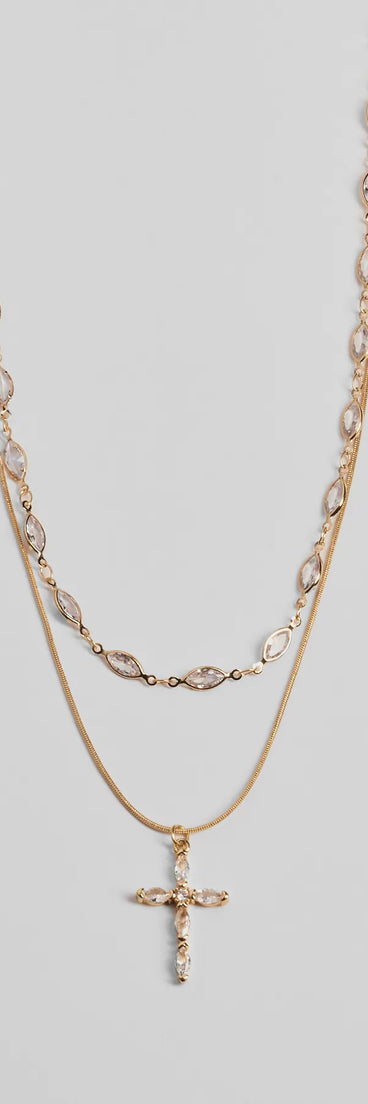 Graceful Shine Layered Cross Charm Rhinestone Necklace