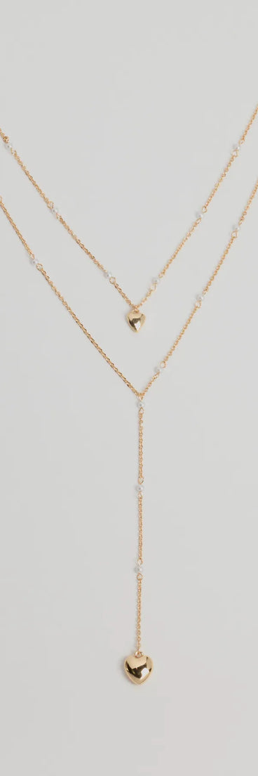 Sweet Glam Layered Faux Pearl And Heart Pendant Necklace