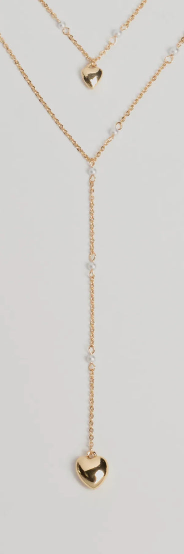 Sweet Glam Layered Faux Pearl And Heart Pendant Necklace