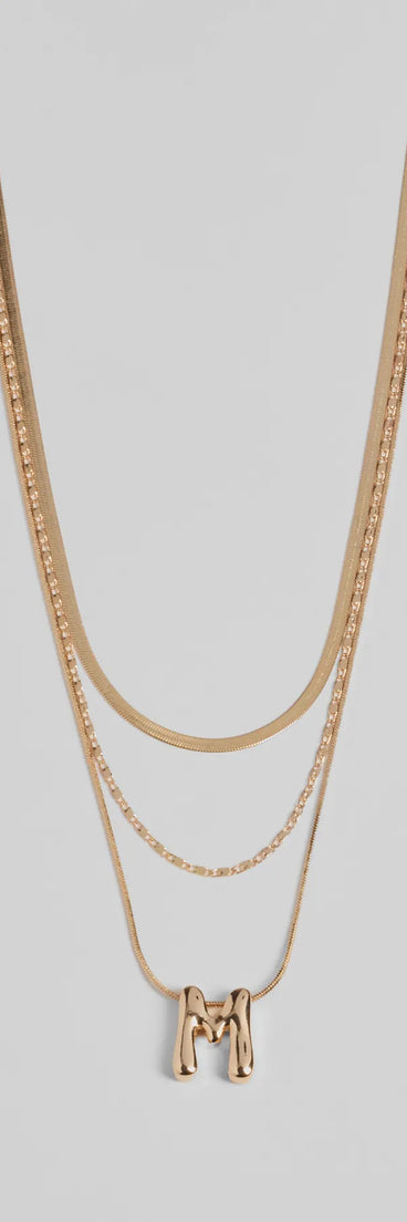 M Initial Layered Bubble Necklace