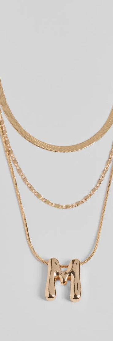 M Initial Layered Bubble Necklace