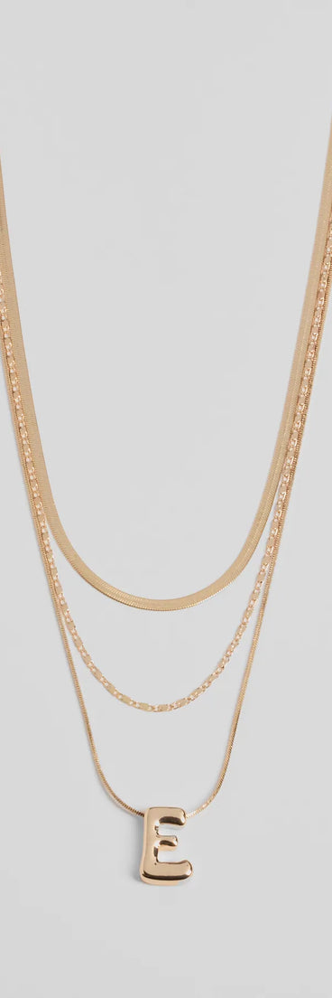 E Initial Layered Bubble Necklace