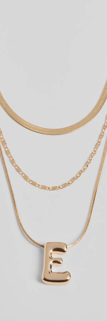 E Initial Layered Bubble Necklace