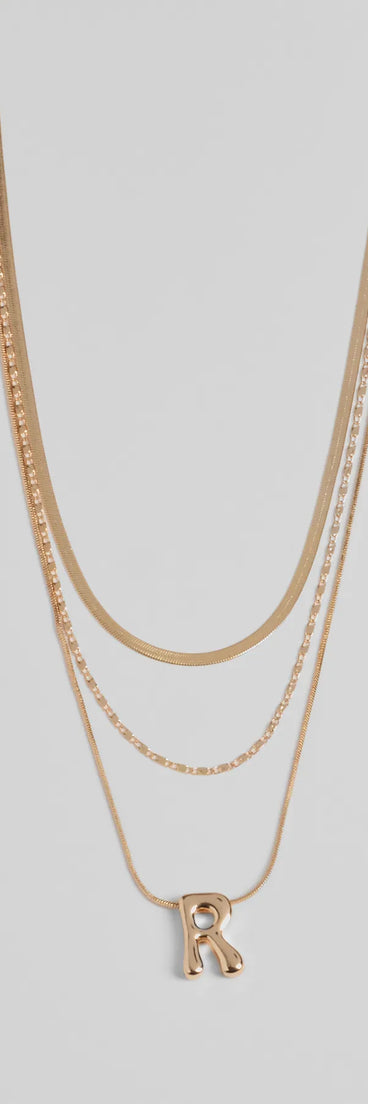 R Initial Layered Bubble Necklace