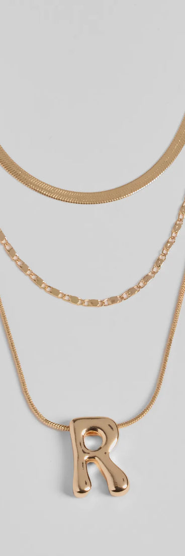 R Initial Layered Bubble Necklace