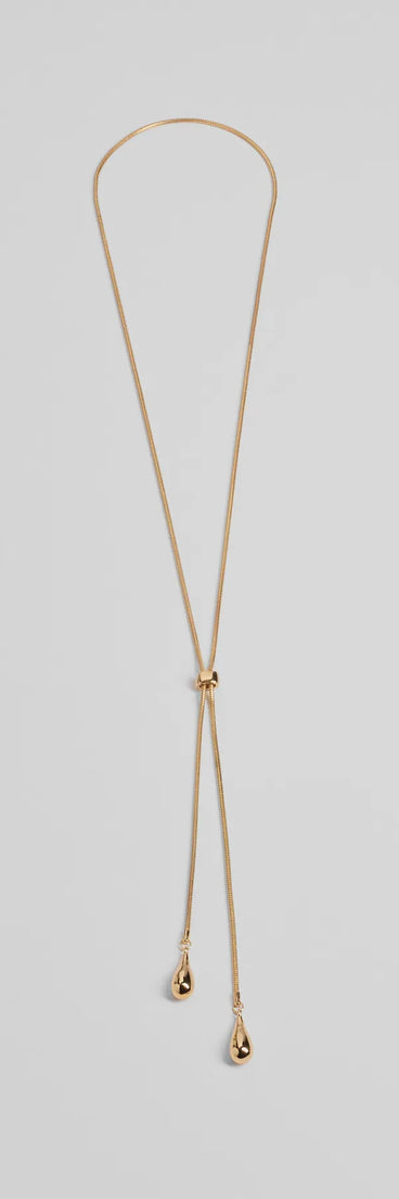 Sleek Teardrop Charm Lariat Necklace