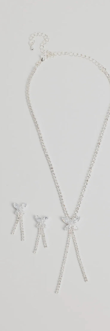 Luxe Butterfly Rhinestone Necklace And Earrings Set