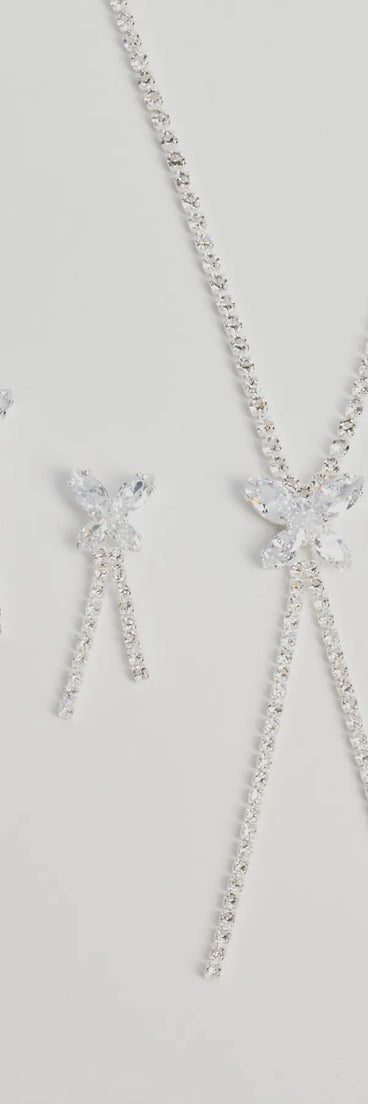 Luxe Butterfly Rhinestone Necklace And Earrings Set