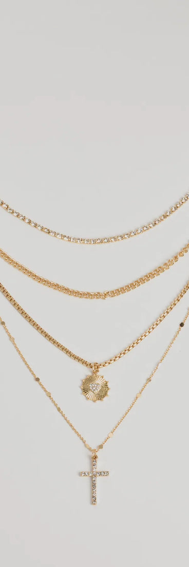 Sleek Bliss Layered Cross Charm Necklace, a trendy gold addition to women's going-out outfits, is ideal for Christmas party outfits, chic NYE attire, or winter night-out looks that keep you on-trend!