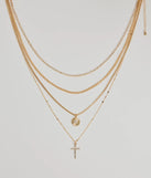 Sleek Bliss Layered Cross Charm Necklace, a trendy gold addition to women's going-out outfits, is ideal for Christmas party outfits, chic NYE attire, or winter night-out looks that keep you on-trend!