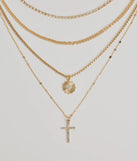 Sleek Bliss Layered Cross Charm Necklace, a trendy gold addition to women's going-out outfits, is ideal for Christmas party outfits, chic NYE attire, or winter night-out looks that keep you on-trend!
