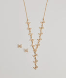 Glitzy Rhinestone Butterfly Necklace And Earrings Set