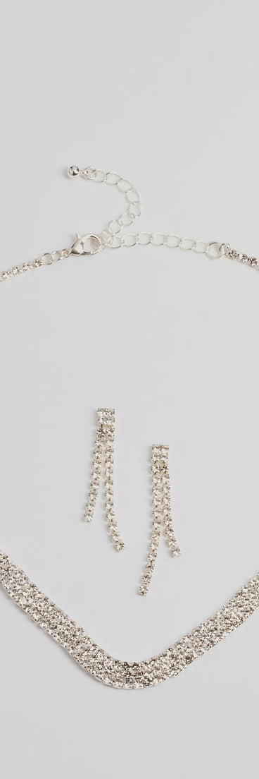 Gorgeous Shimmer Rhinestone Necklace And Earring Set