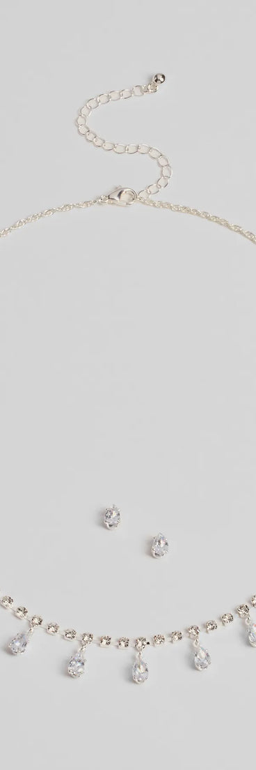 Luxe Dainty Cubic Zirconia Necklace And Stud Earrings Set
