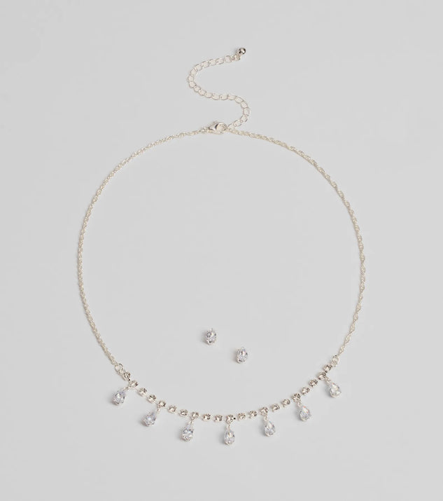 Luxe Dainty Cubic Zirconia Necklace And Stud Earrings Set