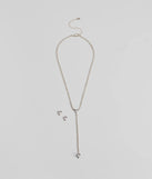Simple Glitz Rhinestone Lariat Necklace And Stud Earrings Set
