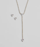 Simple Glitz Rhinestone Lariat Necklace And Stud Earrings Set