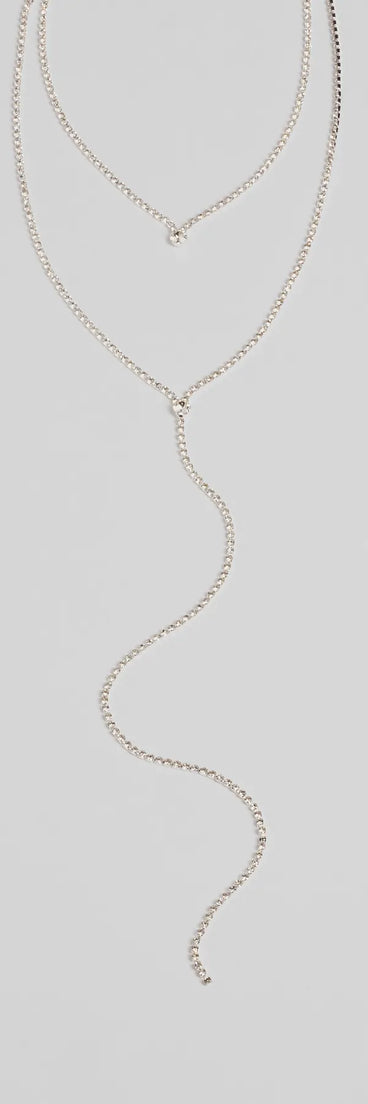 Trendy Glitz Rhinestone Layered Lariat Necklace