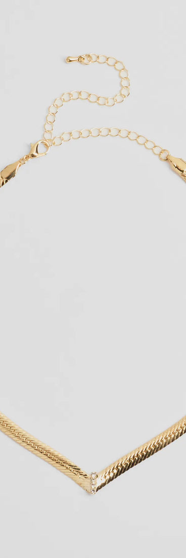 Sleek Sparkle Rhinestone Herringbone Chain Necklace