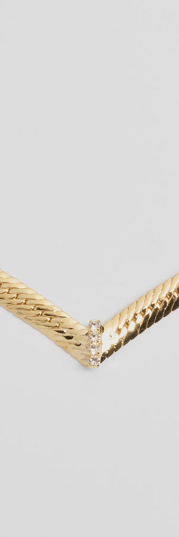 Sleek Sparkle Rhinestone Herringbone Chain Necklace