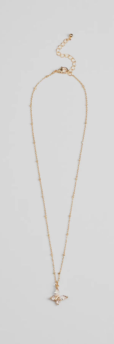 Charming Glam Cubic Zirconia Butterfly Pendant Necklace