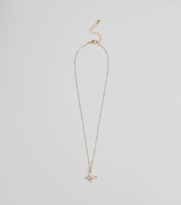 Charming Glam Cubic Zirconia Butterfly Pendant Necklace